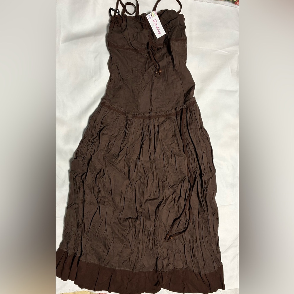 Brown Crinkled Midi Dress
